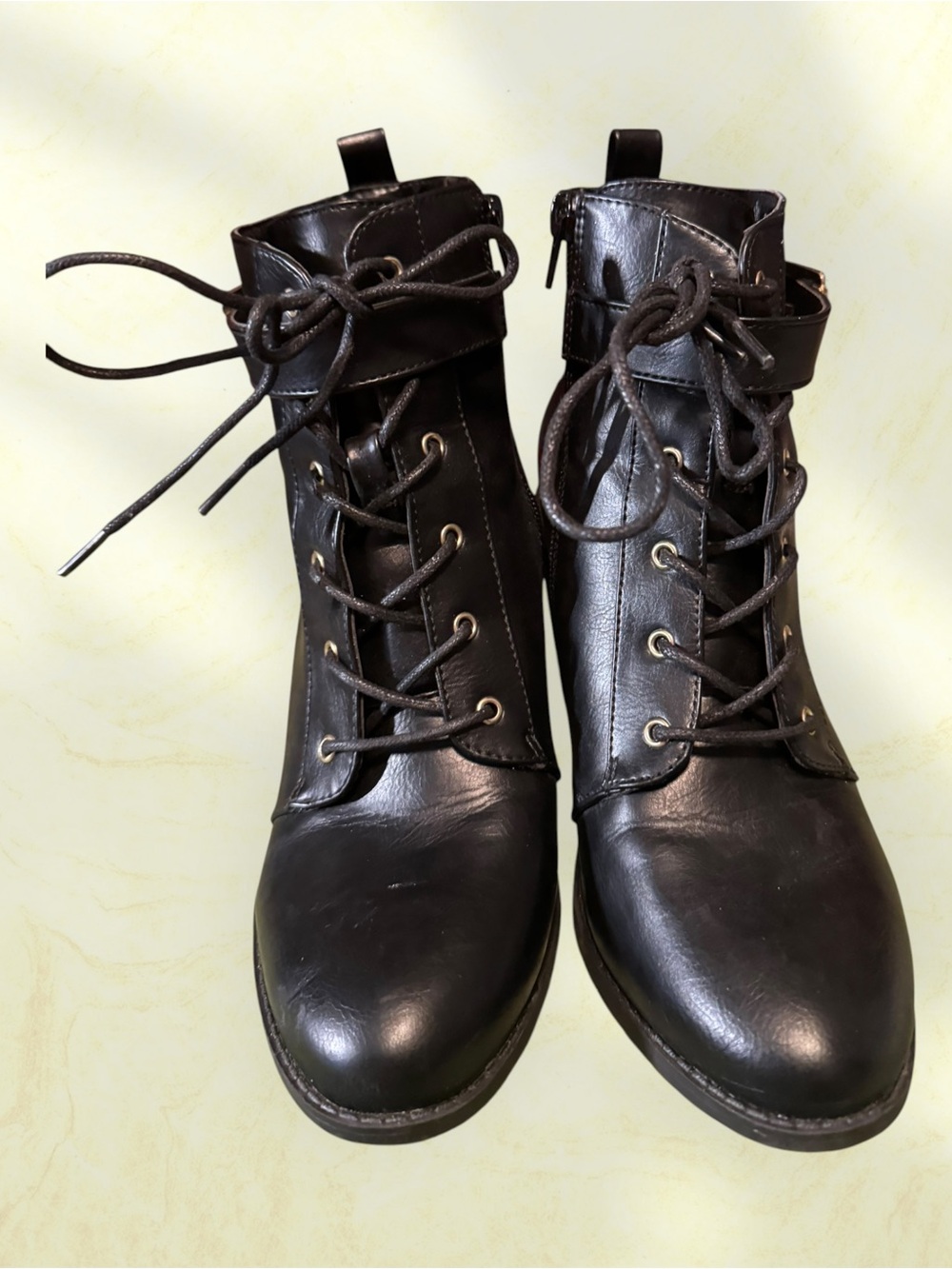 Shoe Dazzle Black Lace-Up Combat Ankle Boots